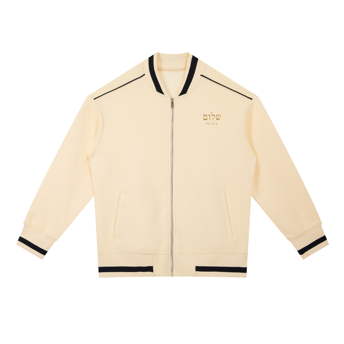 PS23 Hebrew Peace Contrast Piping Zip Bomber Jacket