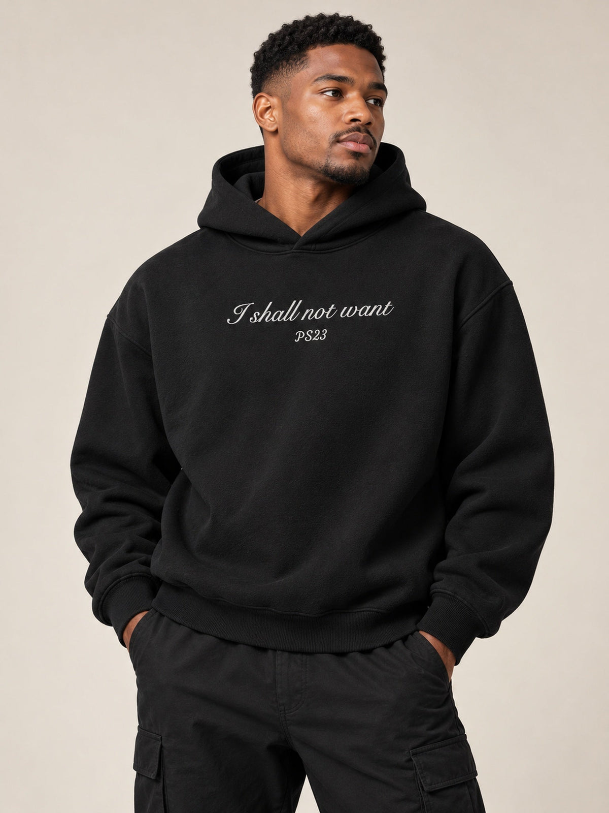 PS23 Embroidery I shall not want Fleeced Boxy Hoodie
