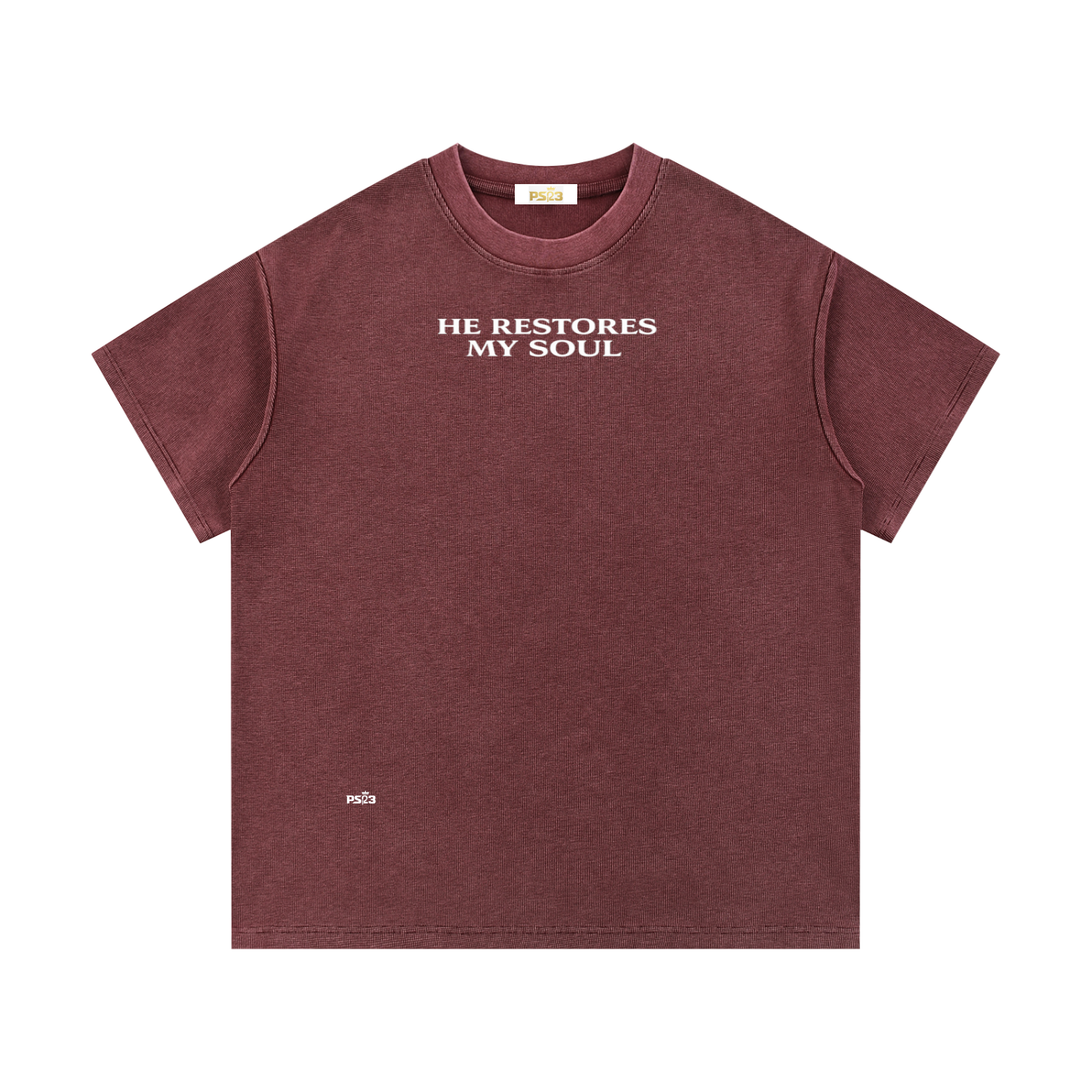 PS23 He restores my soul Mineral Wash Waffle Knit T-Shirt