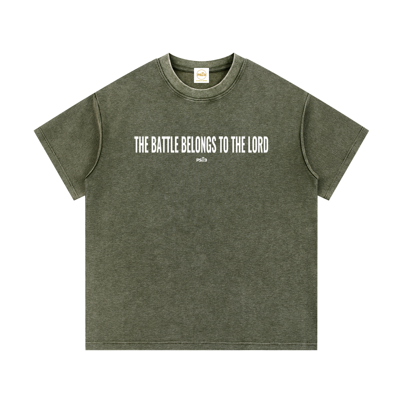 PS23 The battle belongs to The Lord Mineral Wash Waffle Knit T-Shirt
