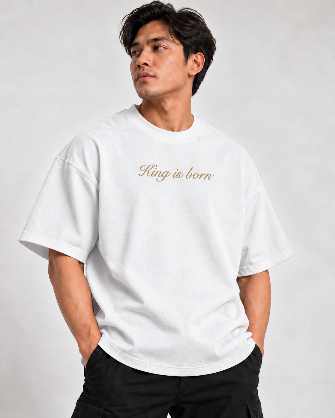 PS23 Embroidery King is born Oversized Heavyweight T Shirt