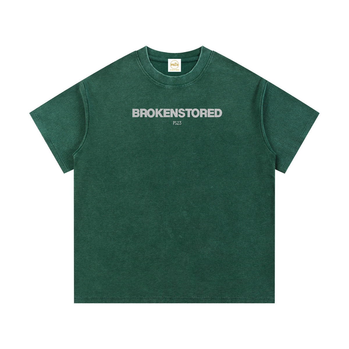 PS23 Embroidery Brokenstored Mineral Wash Waffle Knit T-Shirt