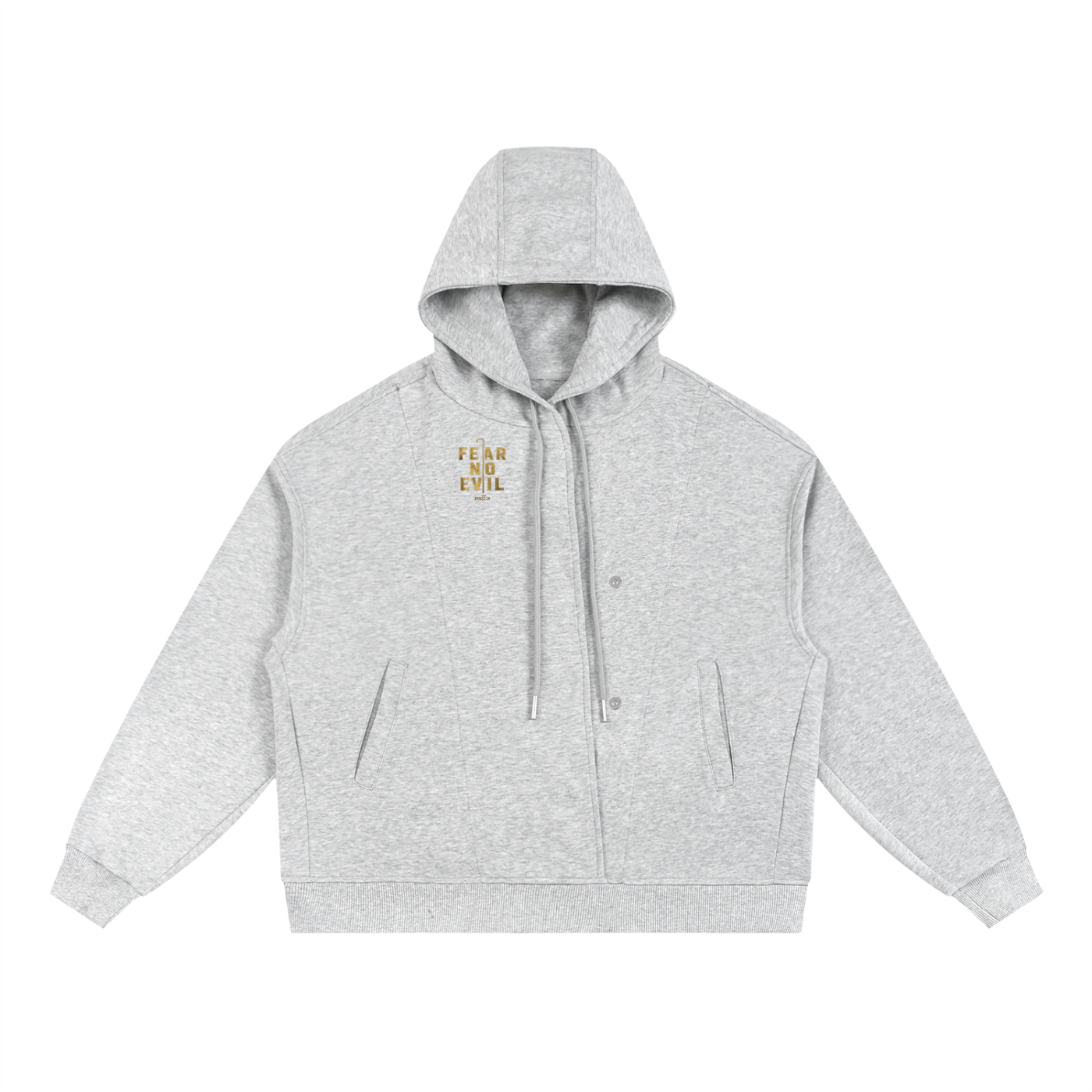 PS23 Fear no evil Boxy Button Placket Hoodie