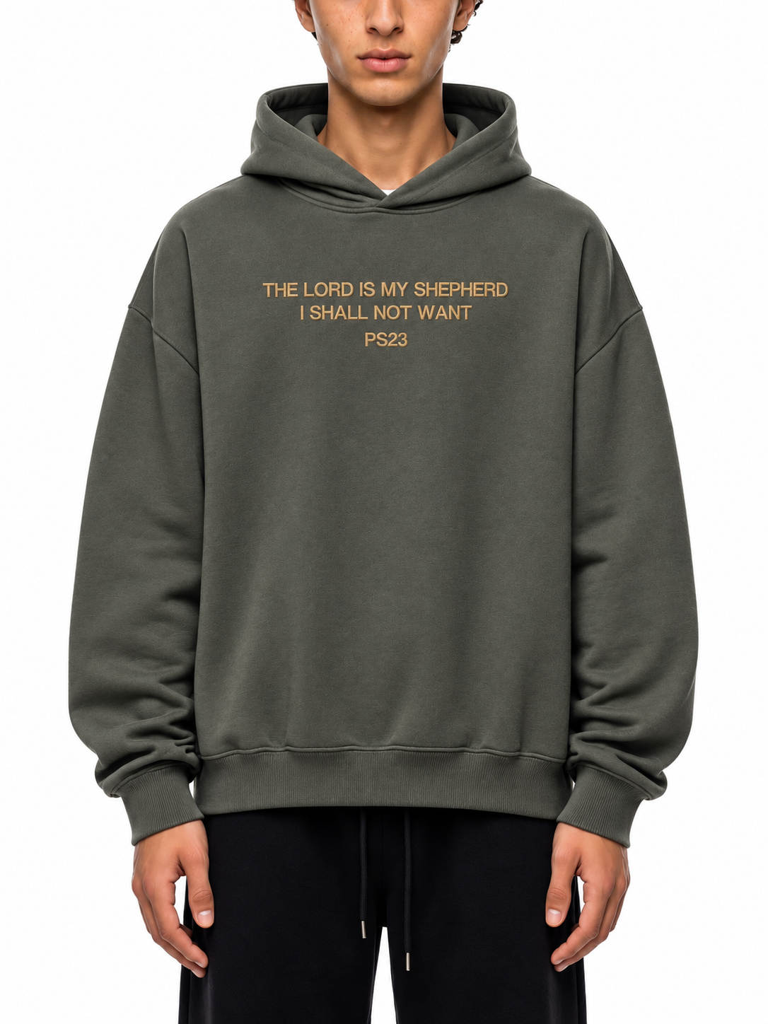 PS23 Embroidery Psalm 23:1 Fleeced Boxy Hoodie