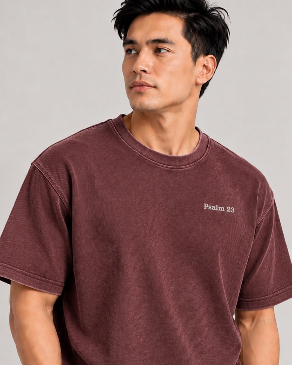 PS23 Embroidery Psalm 23 Mineral Wash Waffle Knit T-Shirt