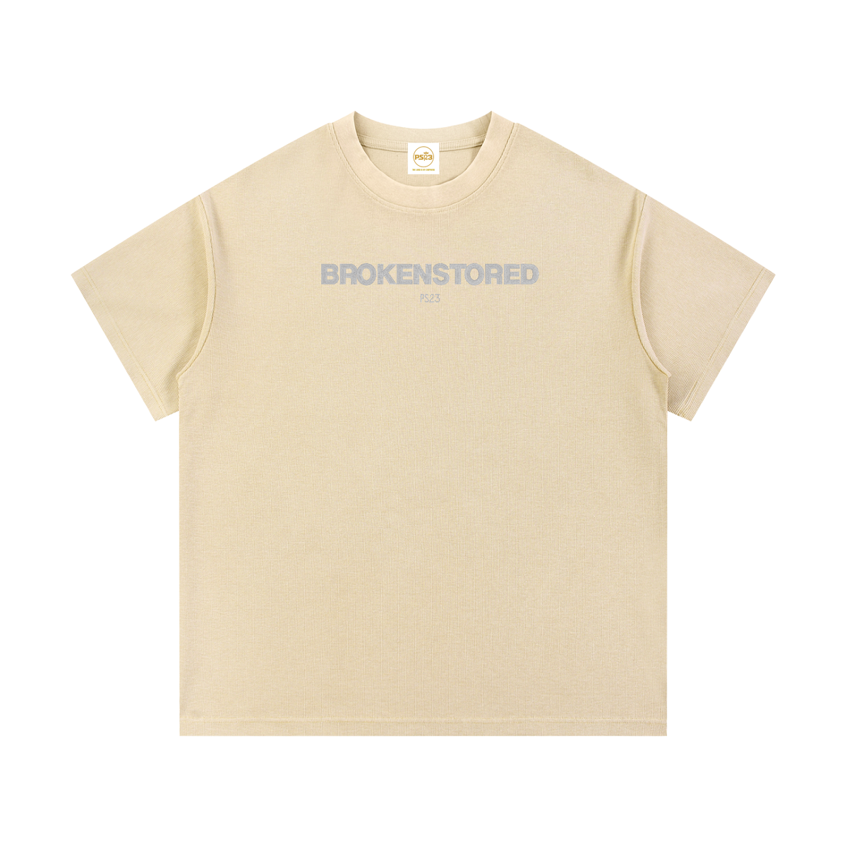 PS23 Embroidery Brokenstored Mineral Wash Waffle Knit T-Shirt