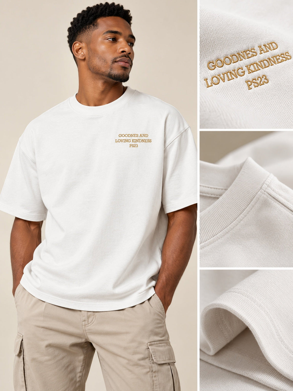 PS23 Embroidery Goodness and Loving kindness Heavyweight Cotton T-Shirt