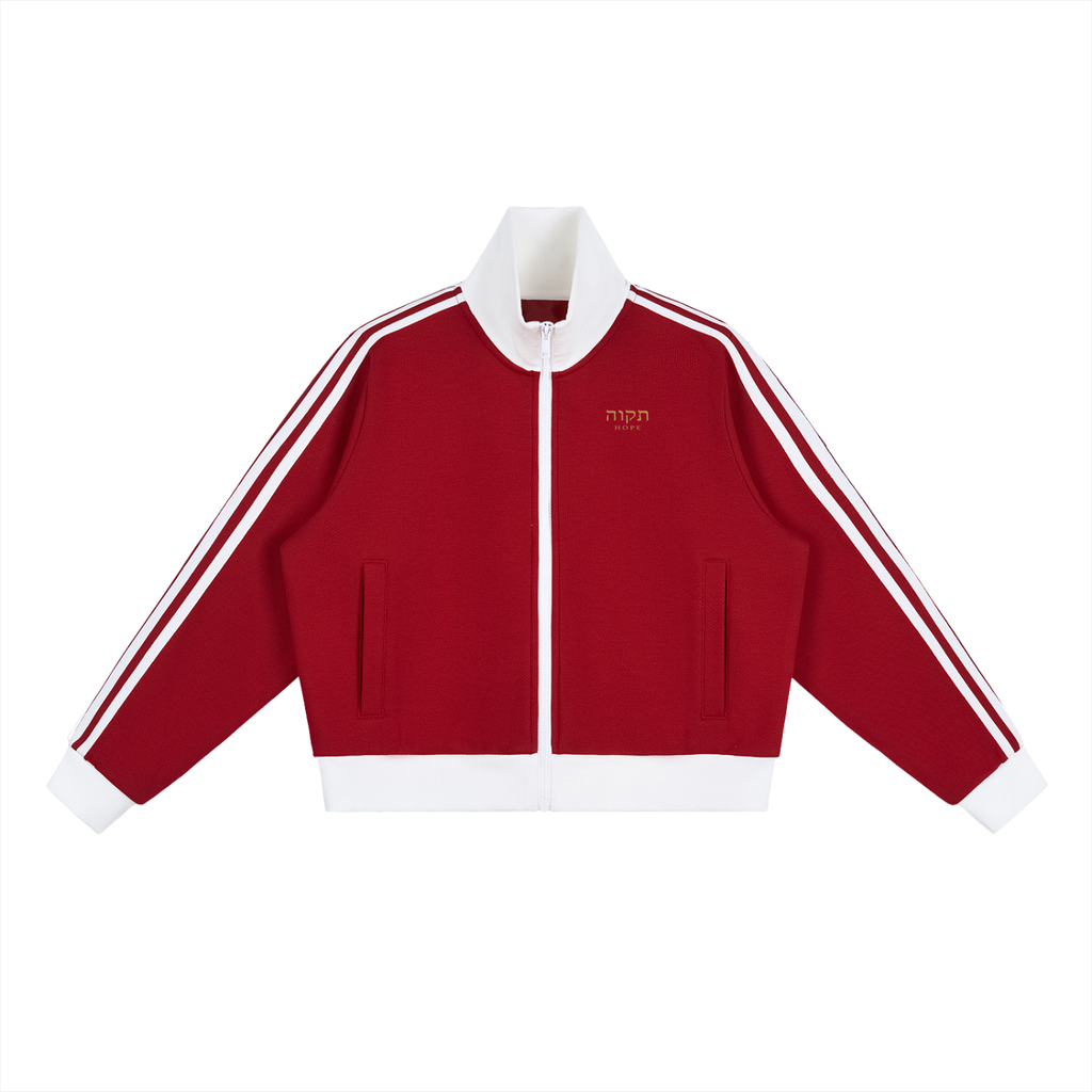 PS23 Hebrew Hope Women Contrast Side Stripe Fleece Cropped Track Jacket