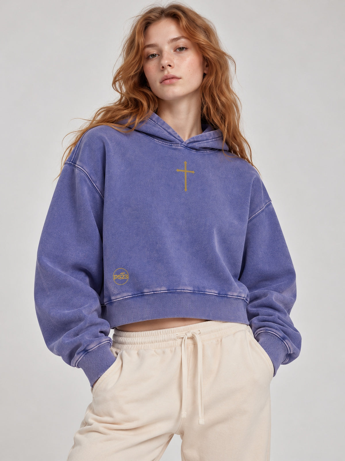The Cross Women’s Mineral-Washed Christian Crop Hoodie