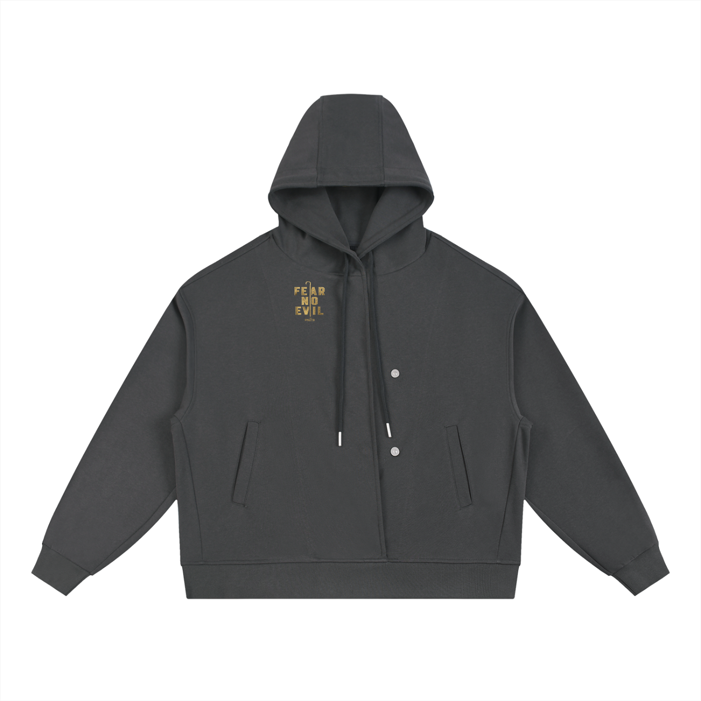 PS23 Fear no evil Boxy Button Placket Hoodie