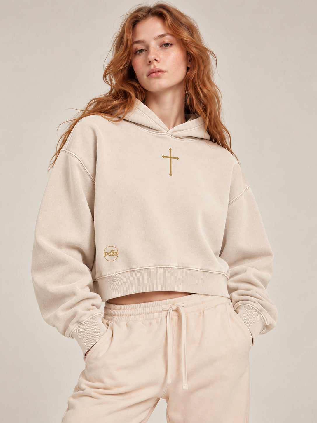 The Cross Women’s Mineral-Washed Christian Crop Hoodie