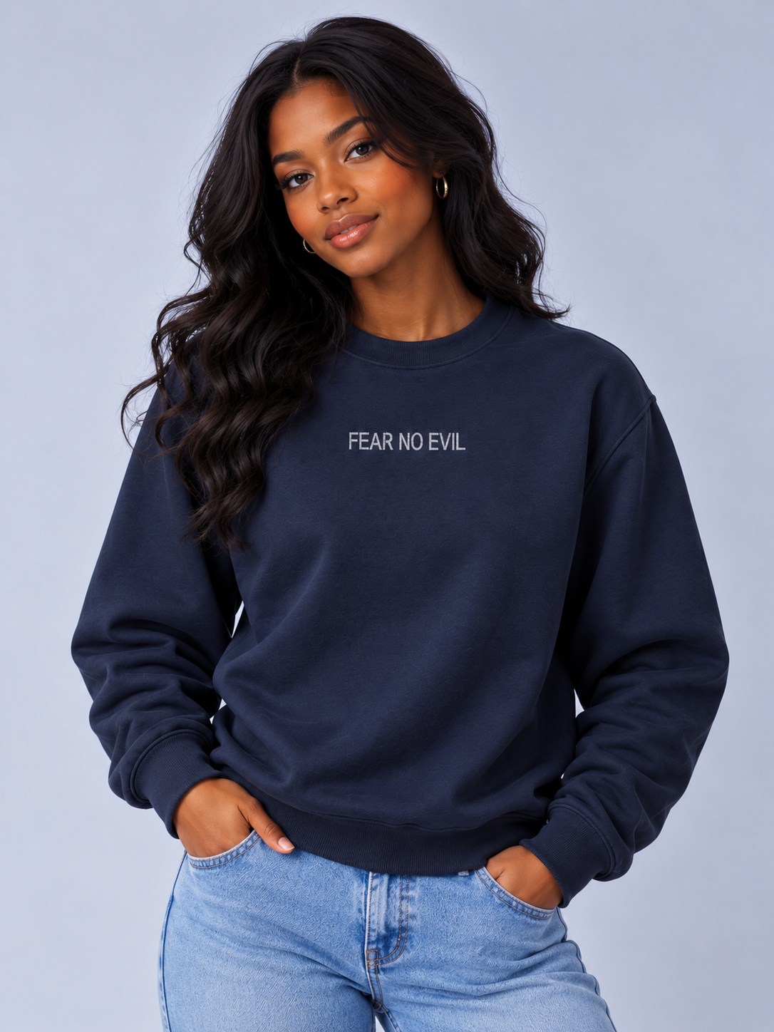 PS23 Embroidery Fear no evil Essential Heavyweight Crewneck Sweatshirt