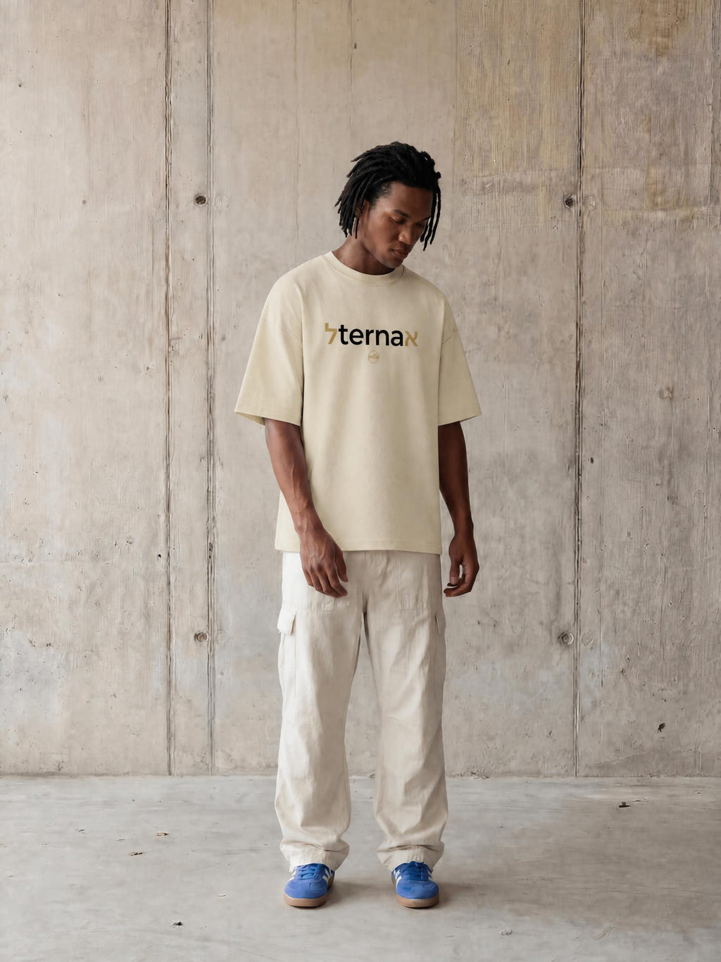 PS23 Bilingual eternal Mineral Wash Waffle Knit T-Shirt