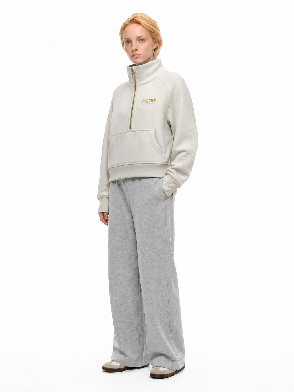 PS23 Hebrew Love Women Cropped Half-Zip Sweatshirt