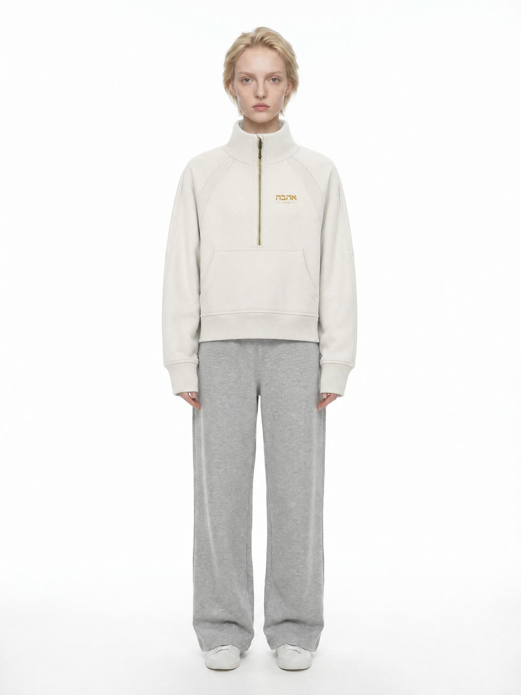 PS23 Hebrew Love Women Cropped Half-Zip Sweatshirt