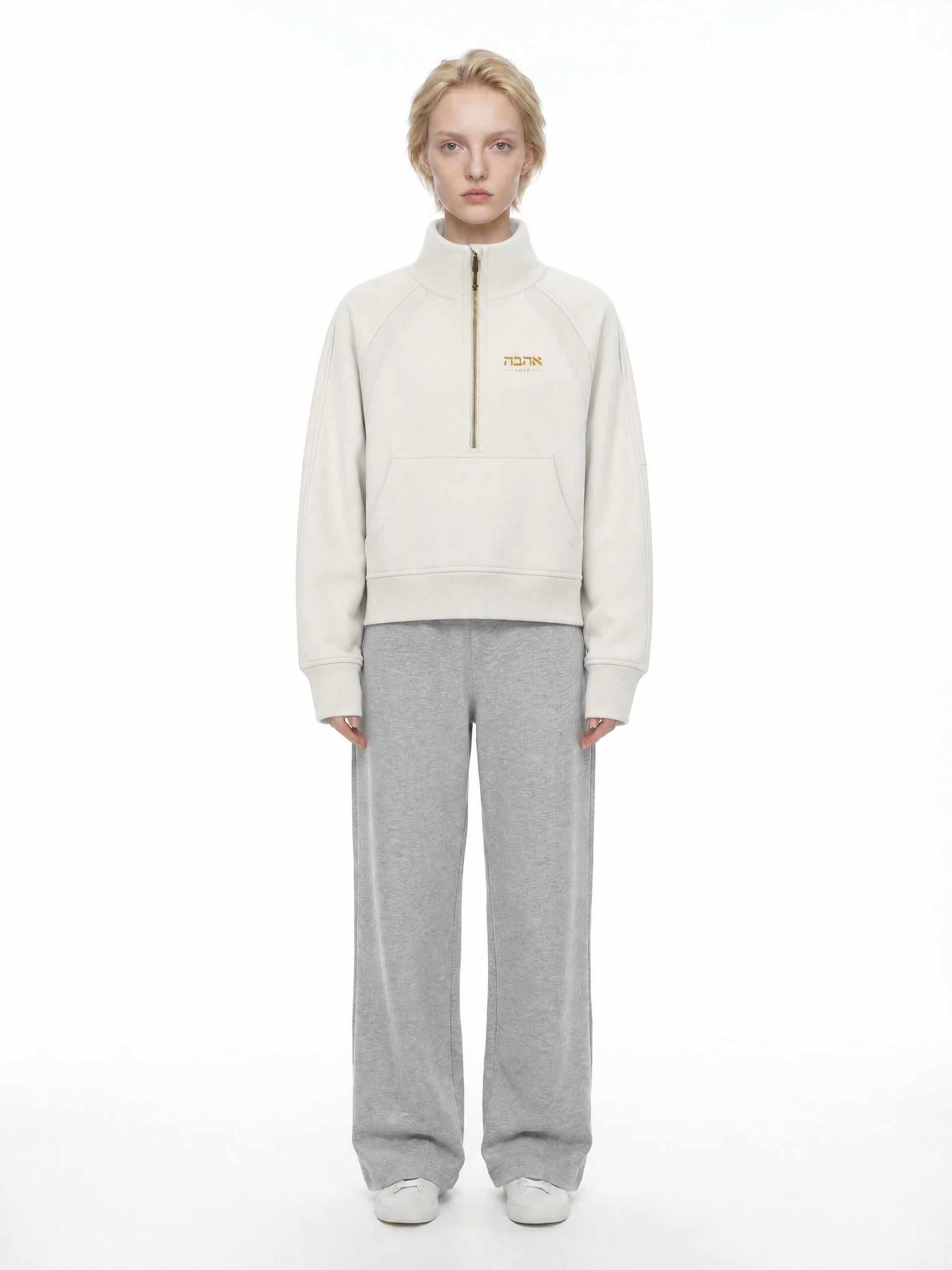 PS23 Hebrew Love Women Cropped Half-Zip Sweatshirt