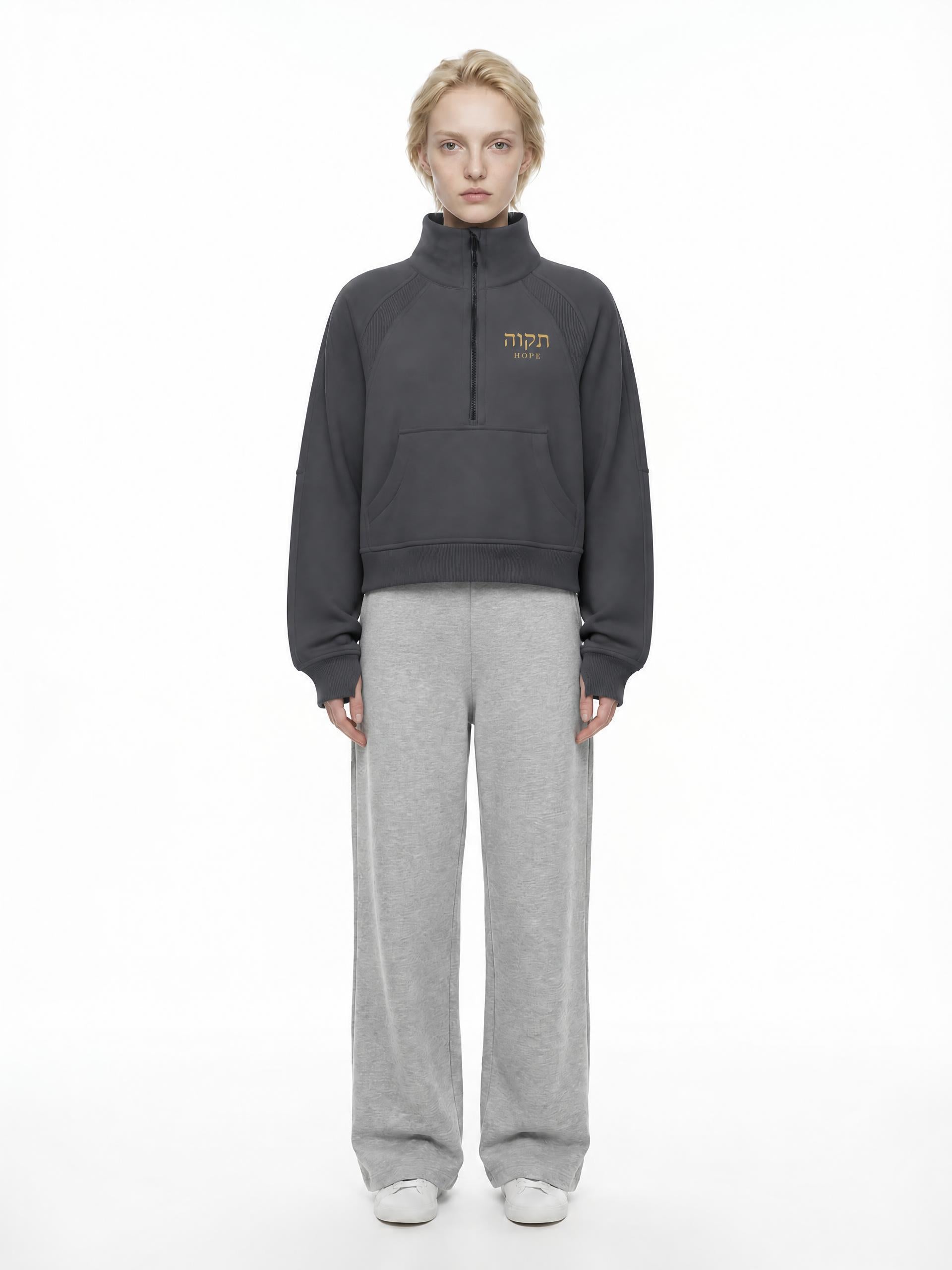 PS23 Hebrew Hope Women Cropped Half-Zip Sweatshirt