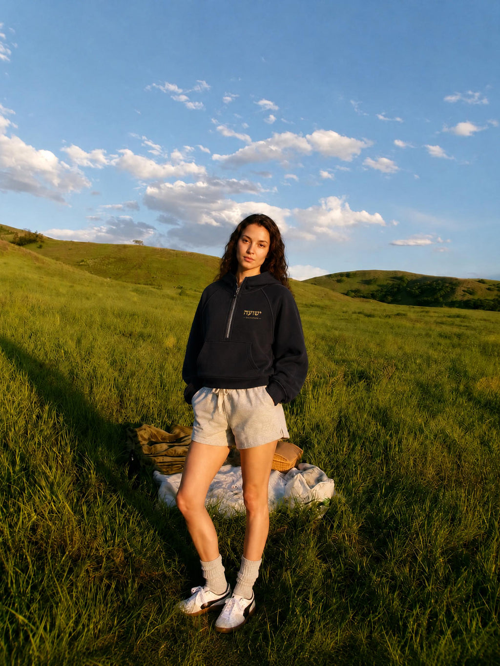 PS23 Hebrew Salvation Women Cropped Half-Zip Hoodie
