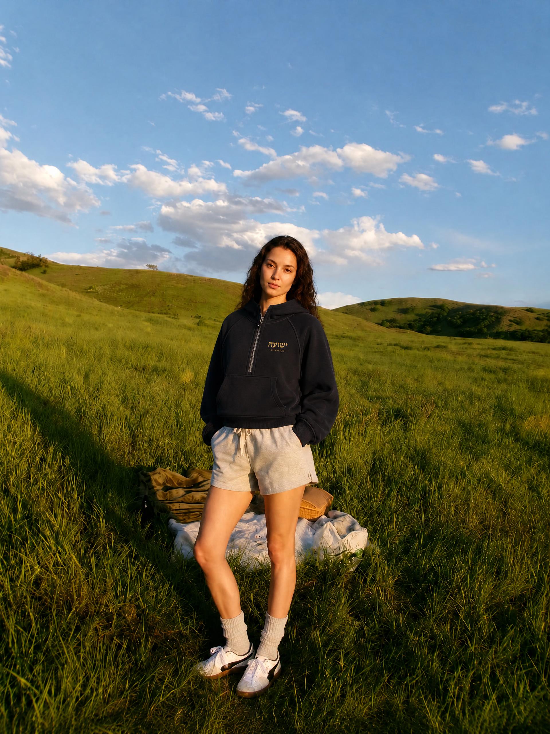 PS23 Hebrew Salvation Women Cropped Half-Zip Hoodie