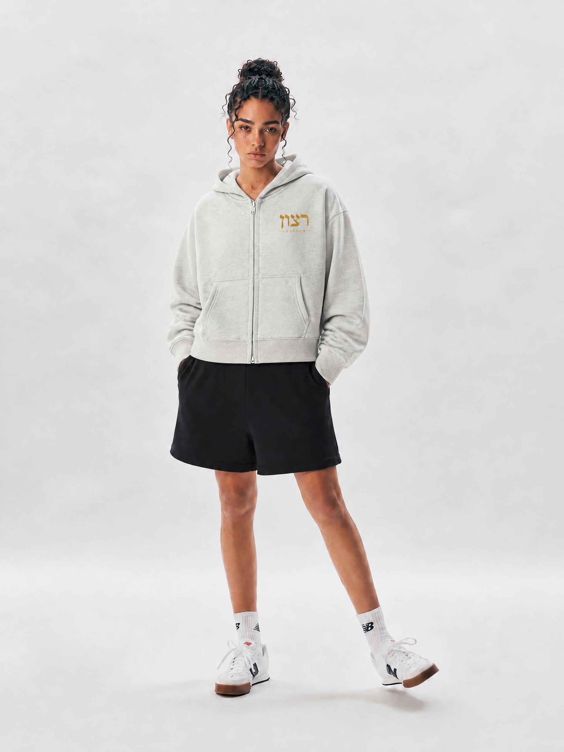 PS23 Hebrew Favour Women Fleeced Zip-Up Cropped Hoodie