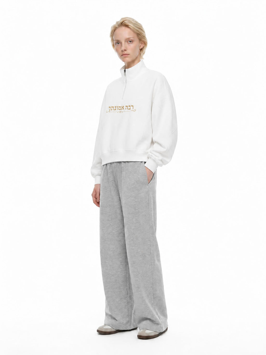 PS23 Hebrew Great is Thy Faithfulness Women’s Loose Fleece Quarter-Zip Sweatshirt