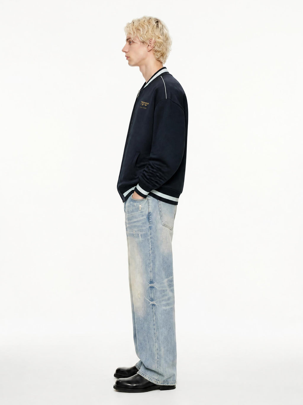 PS23 Hebrew Salvation Contrast Piping Zip Bomber Jacket