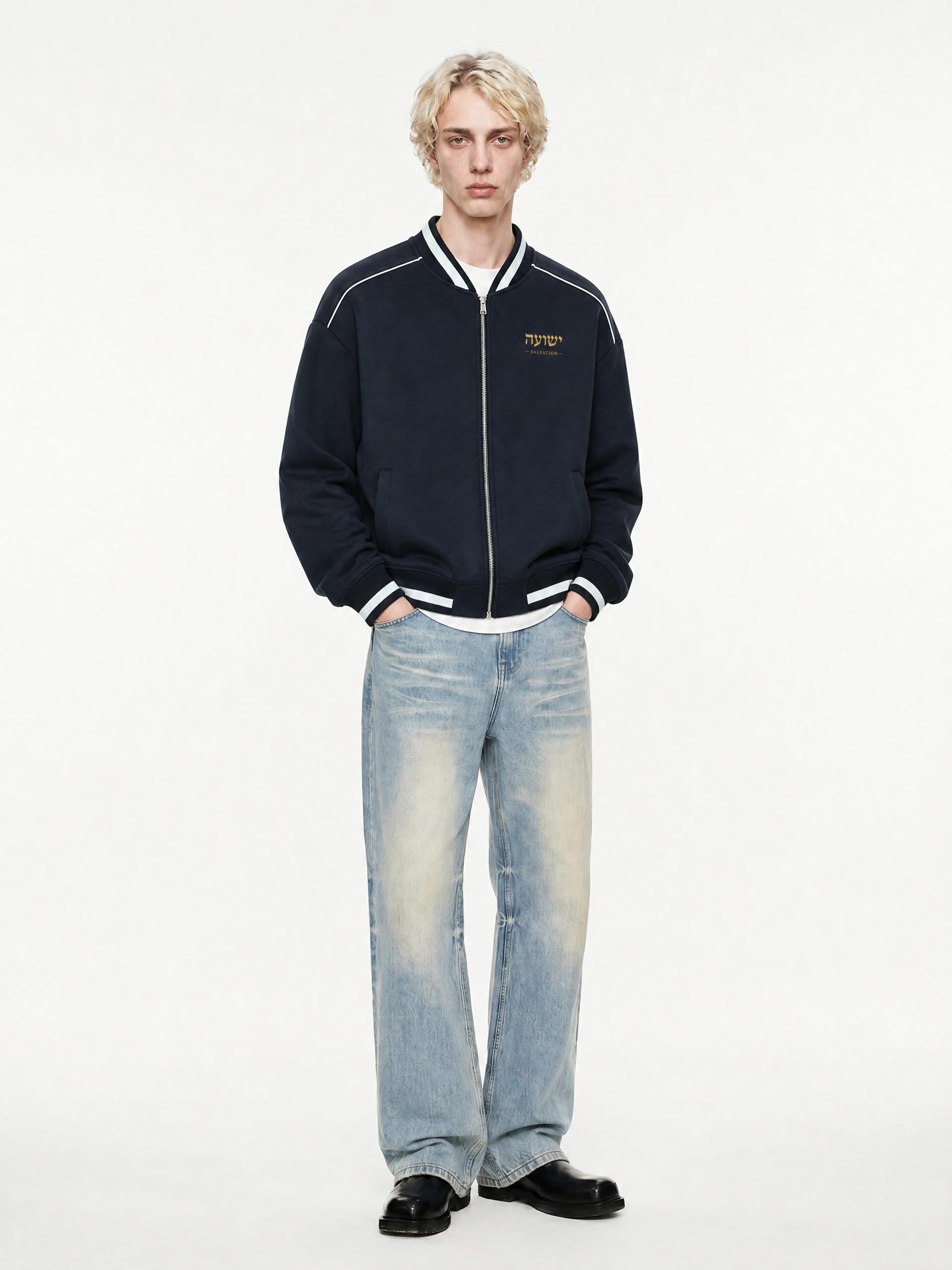PS23 Hebrew Salvation Contrast Piping Zip Bomber Jacket