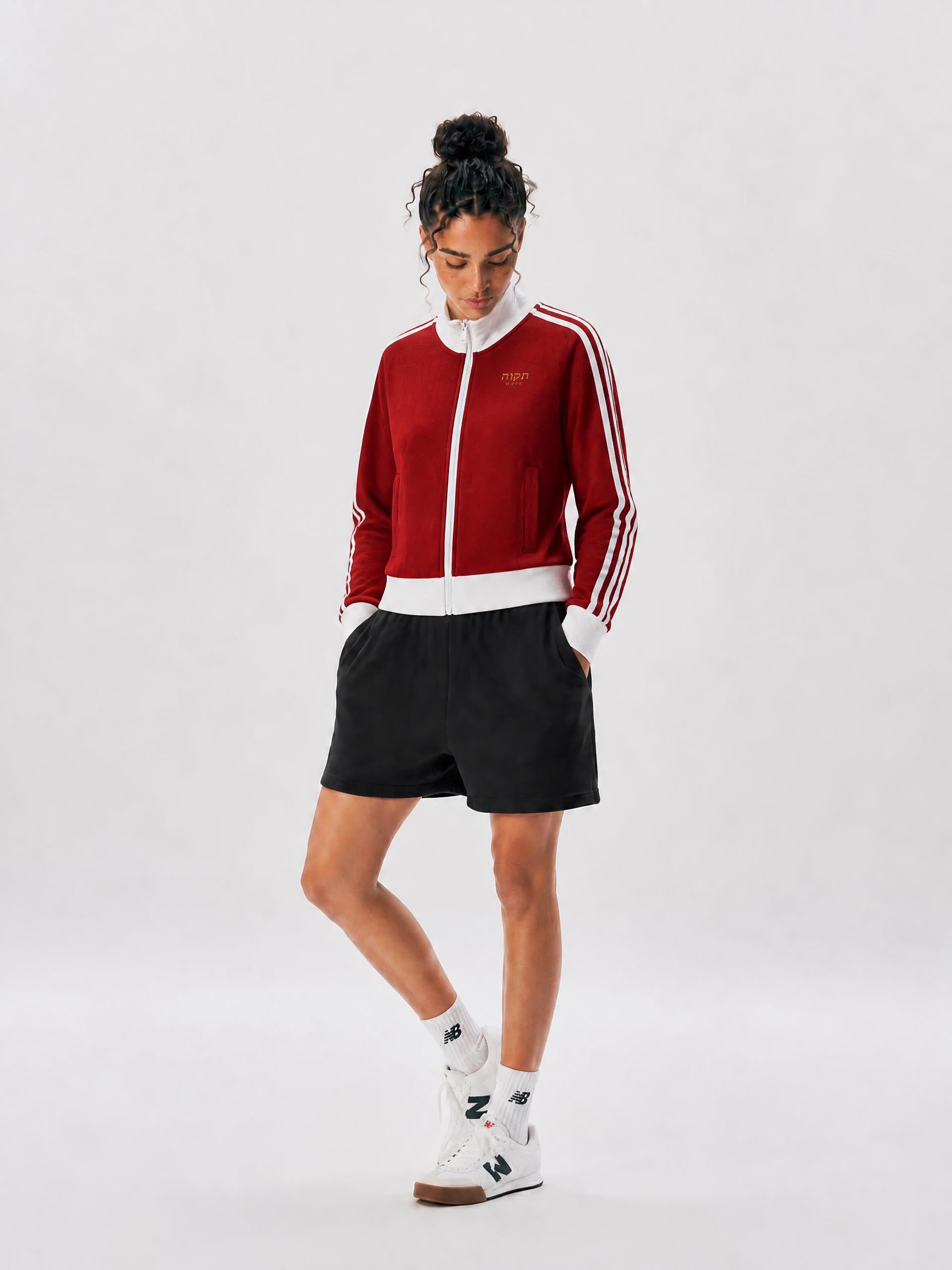 PS23 Hebrew Hope Women Contrast Side Stripe Fleece Cropped Track Jacket
