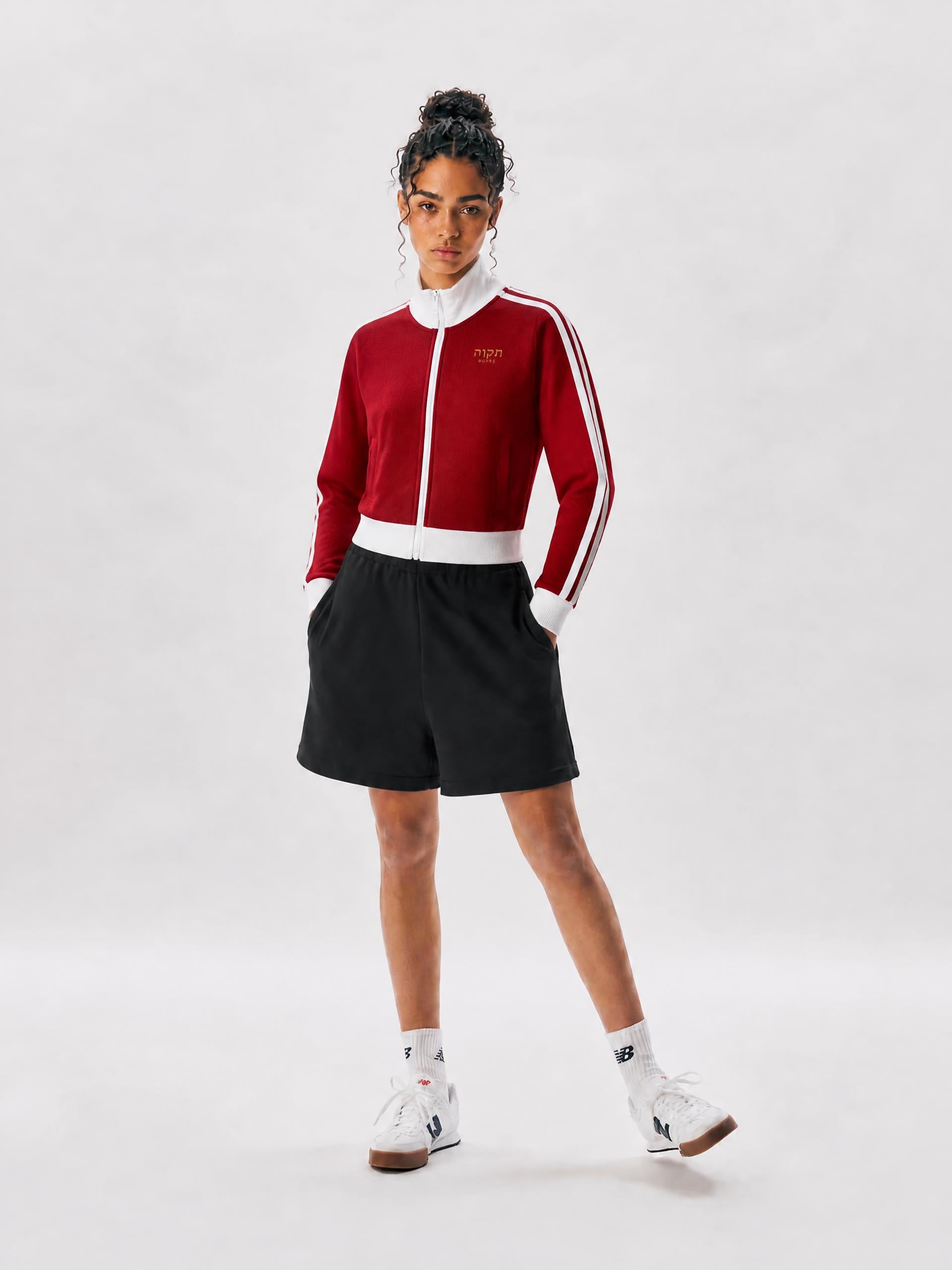 PS23 Hebrew Hope Women Contrast Side Stripe Fleece Cropped Track Jacket