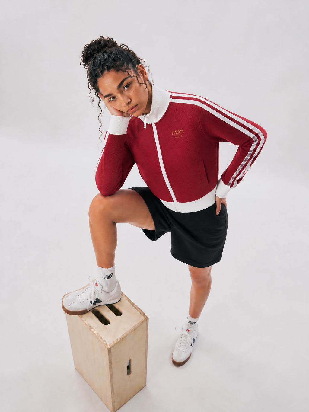 PS23 Hebrew Hope Women Contrast Side Stripe Fleece Cropped Track Jacket
