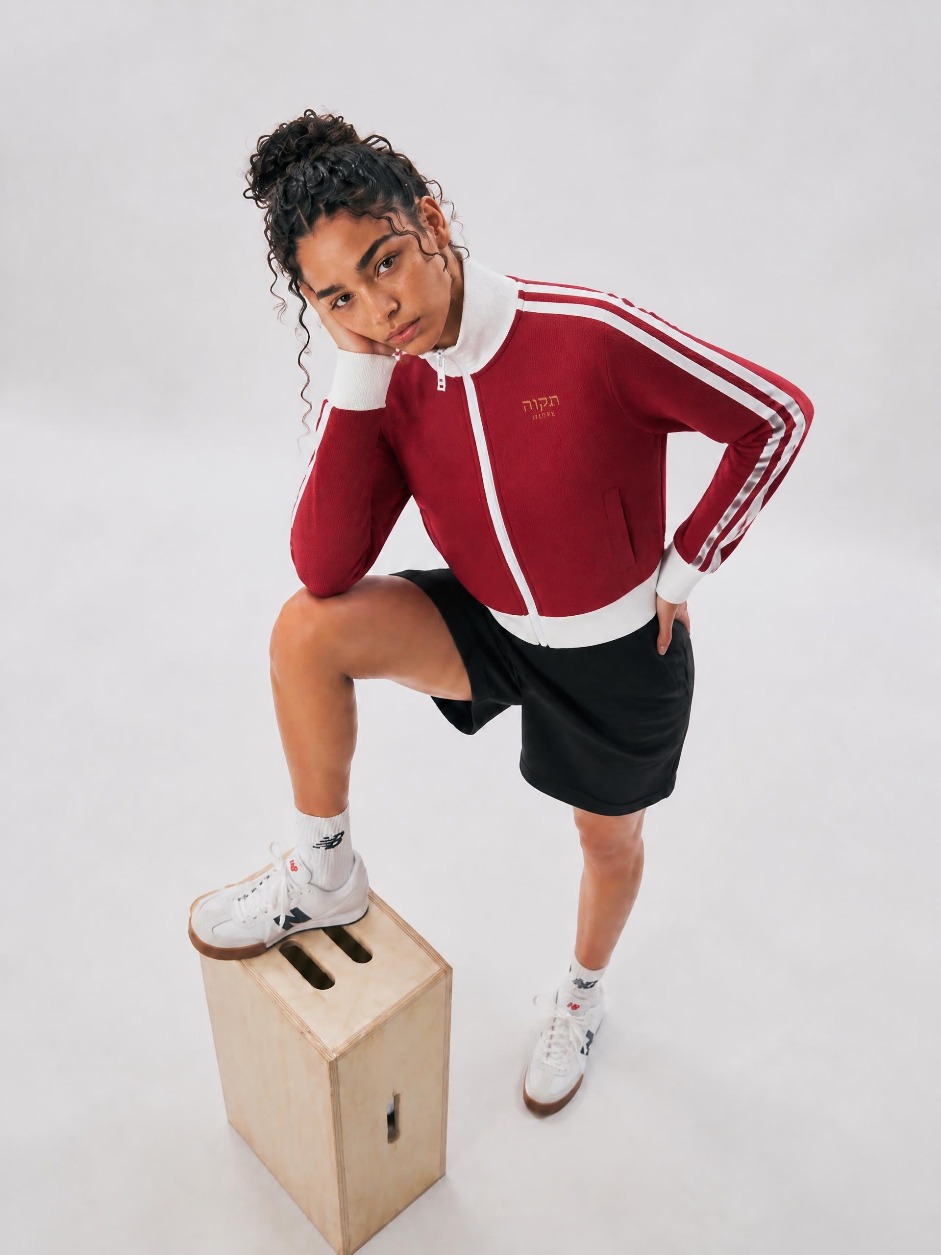PS23 Hebrew Hope Women Contrast Side Stripe Fleece Cropped Track Jacket