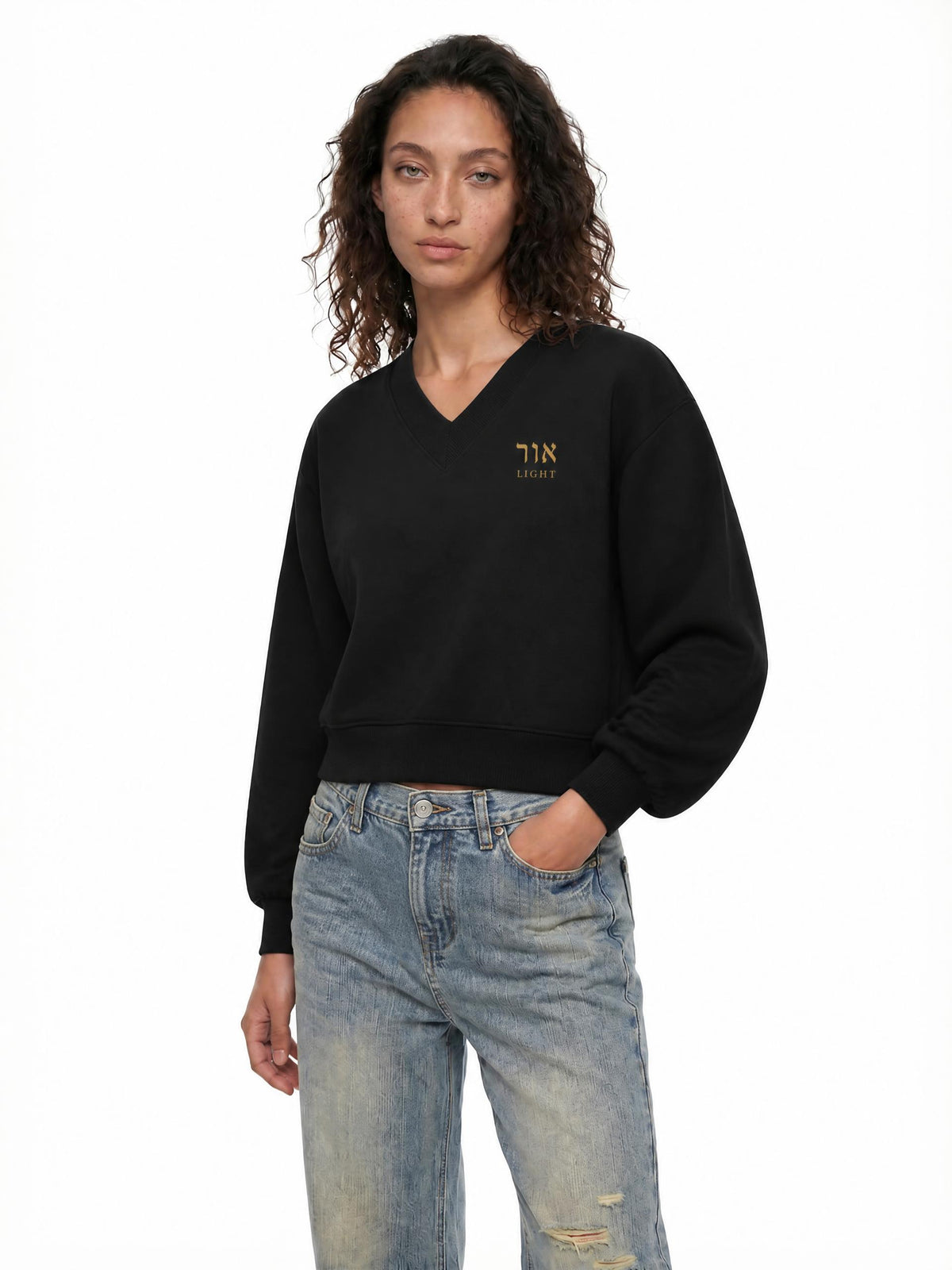 PS23 Hebrew Light Women’s Crop V-Neck Sweatshirt