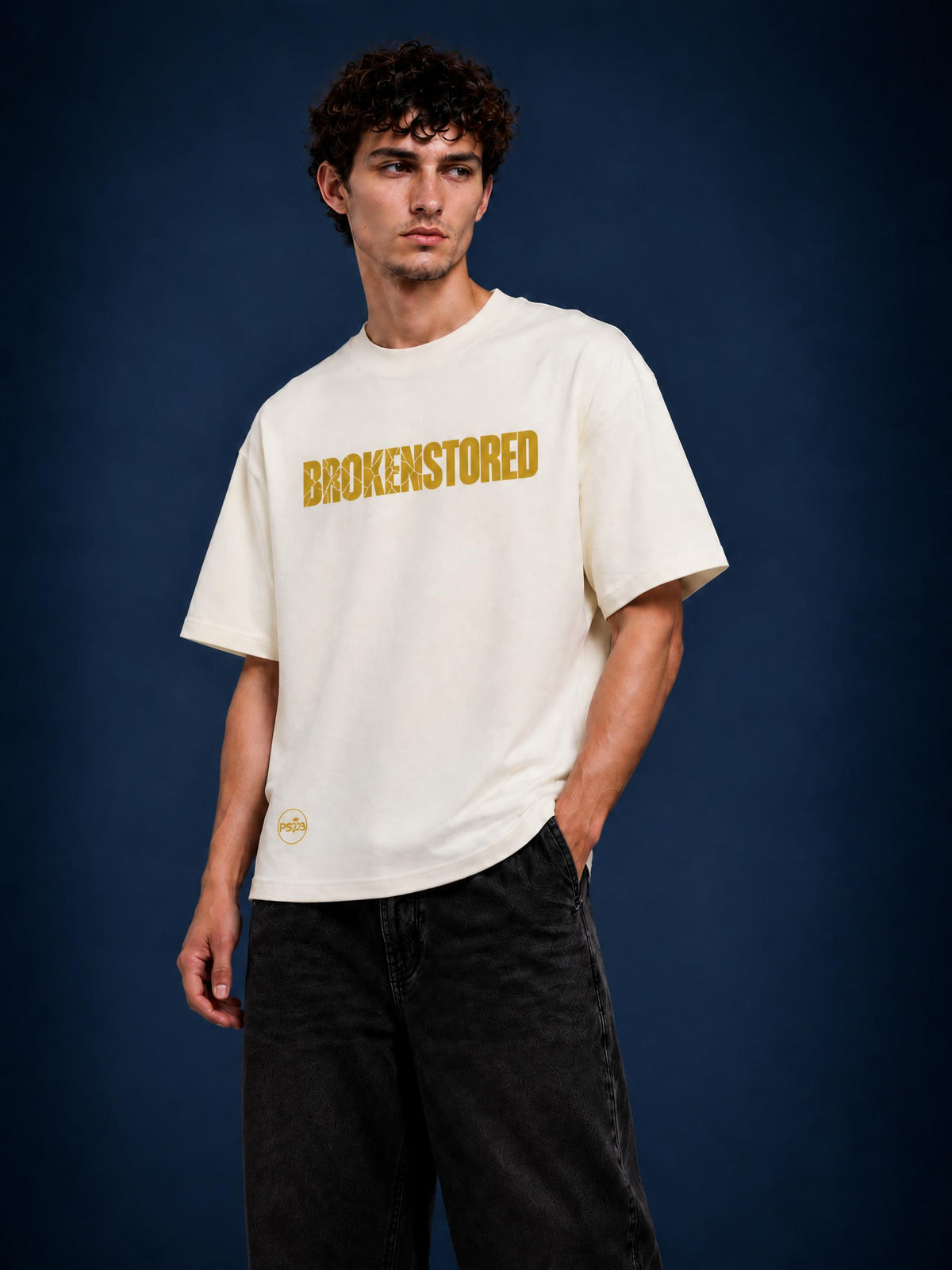 PS23 Brokenstored Gold Heavyweight Drop Shoulder Cotton T-Shirt