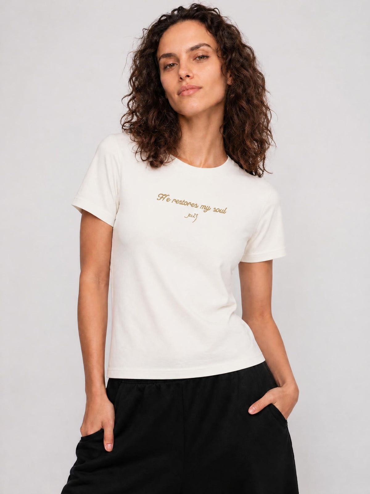 PS23 Embroidery He restores my soul Women Essential Standard Shoulder T-Shirt