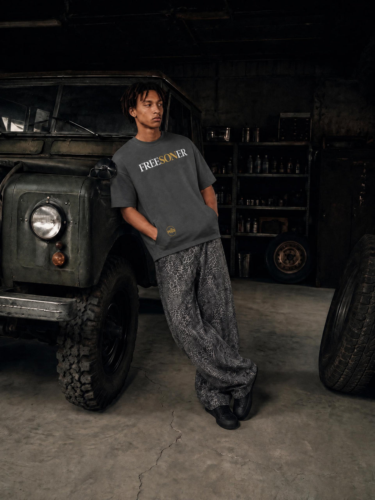 PS23 FREESONER Heavyweight Drop Shoulder Cotton T-Shirt