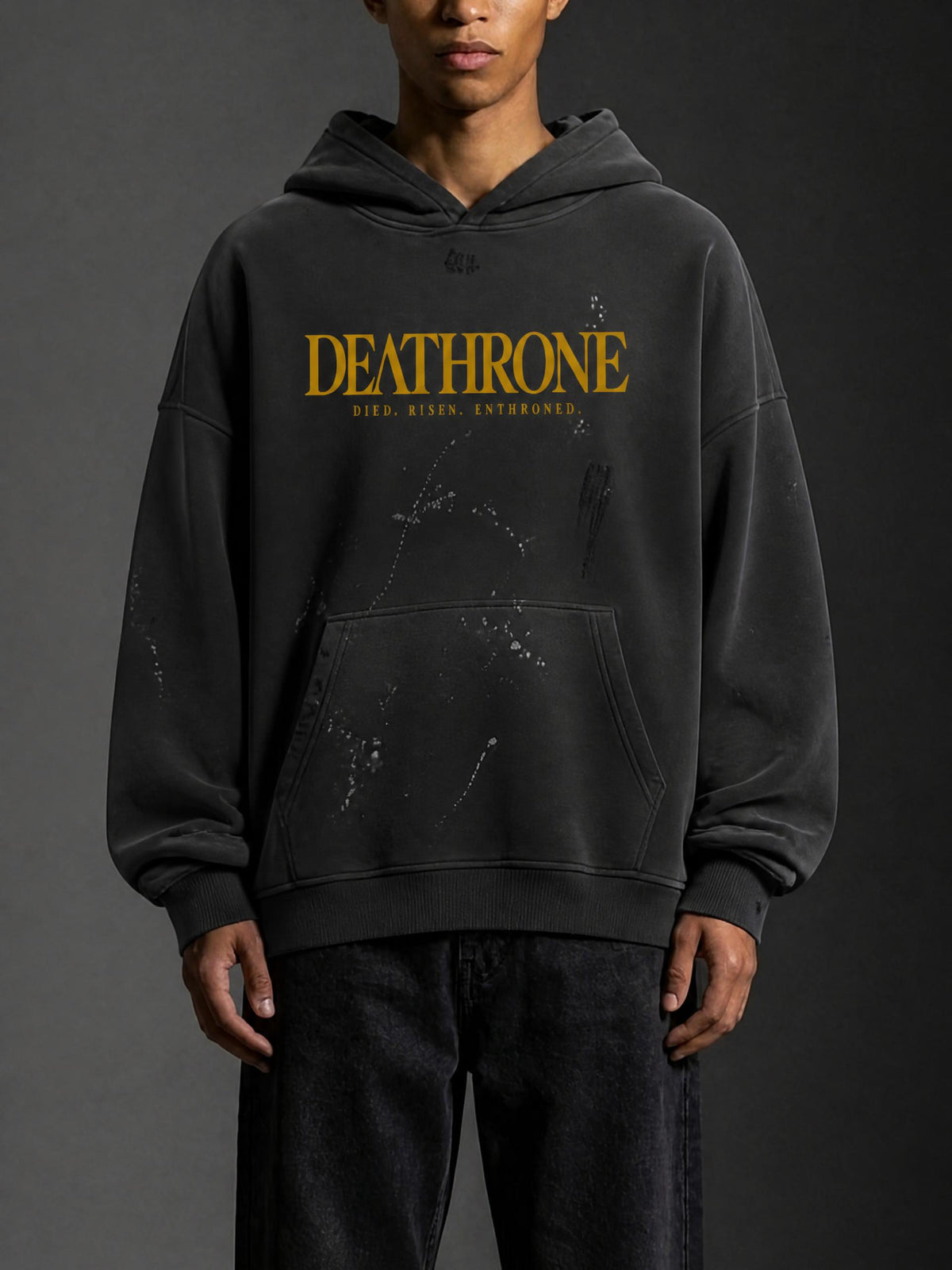 PS23 DEATHRONE Vintage Washed Frayed Fleece Hoodie