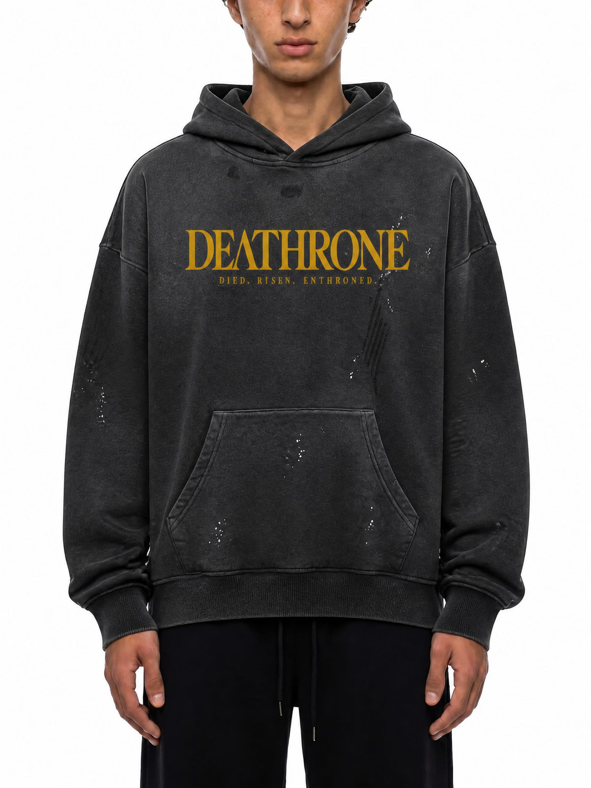PS23 DEATHRONE Vintage Washed Frayed Fleece Hoodie