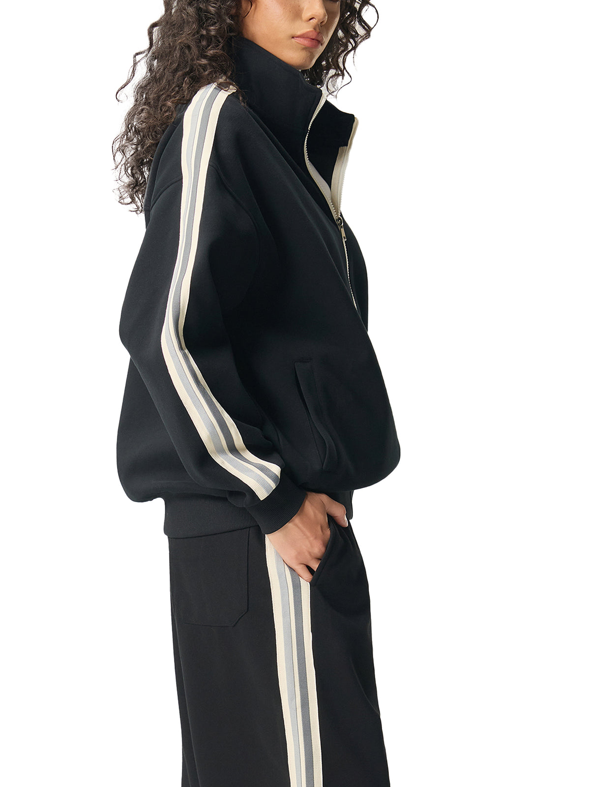 PS23 Hebrew Salvation Contrast Side-Stripe Stand Collar Jacket