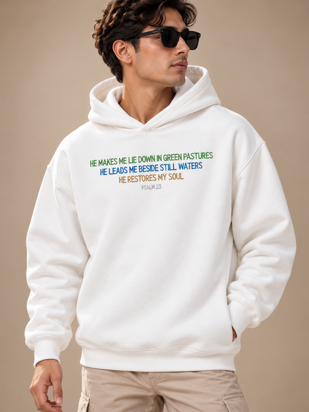 PS23 Embroidery Psalm 23 Super Heavyweight Hidden Pocket Hoodie